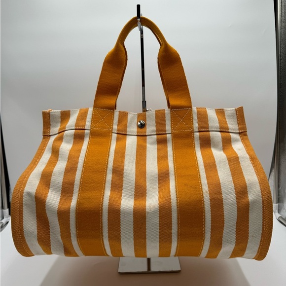 Hermes Handbags - Hermes-Authentic- Yellow  / White Stripe Cannes Tote Bag  with Pouch